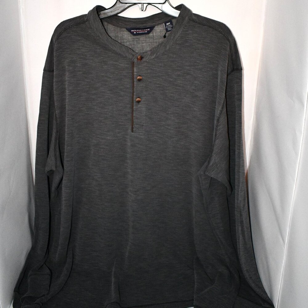 Roundtree & Yorke Big & Tall Long Sleeve Solid Polynosic Henley Black 2XLT #F45K
